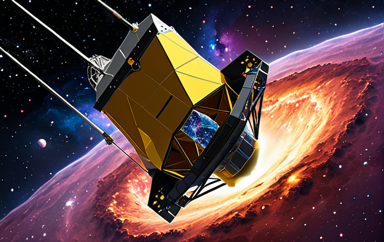 **Prompt:** A vibrant and detailed digital art illustration depicting the James Webb Space Telescope (JWST) gazing deep into space, capturing the birth of galaxies. Include radiant nebulae and a sense of cosmic awe and wonder. The style should be reminiscent of a high-quality NASA visualization, emphasizing the telescope's technological prowess and the beauty of the early universe.