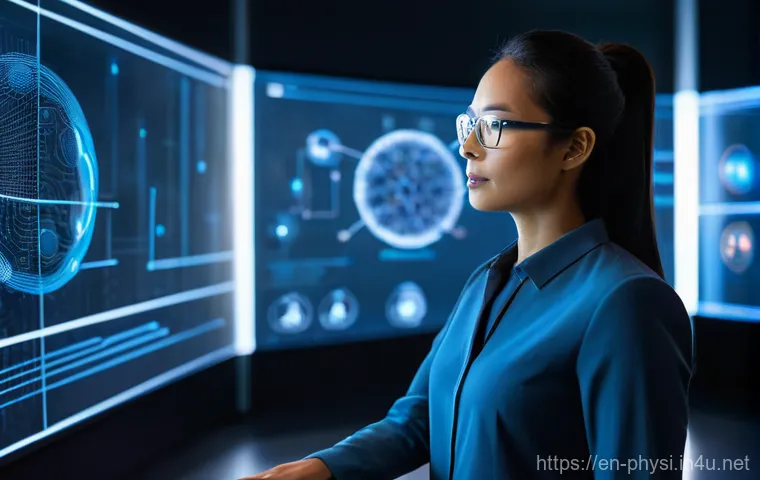 물리학자의 업무사례 분석 - **Prompt:** A dynamic, high-definition image of a diverse female physicist in her mid-30s, dressed i...
