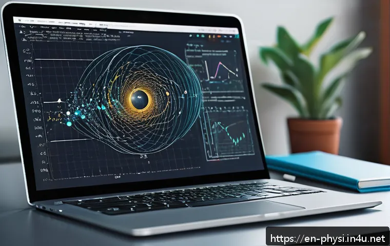 물리학자에게 중요한 중점 과목 - A detailed digital illustration of a physics student&rsquo;s workspace featuring an open textbook with com...
