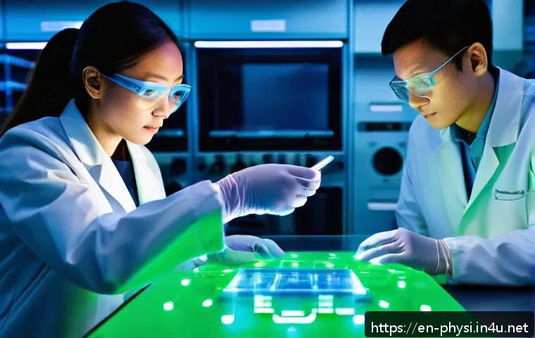 고체물리학과 반도체 연구 - A highly detailed futuristic laboratory scene showcasing ultra-thin, flexible electronic devices mad...