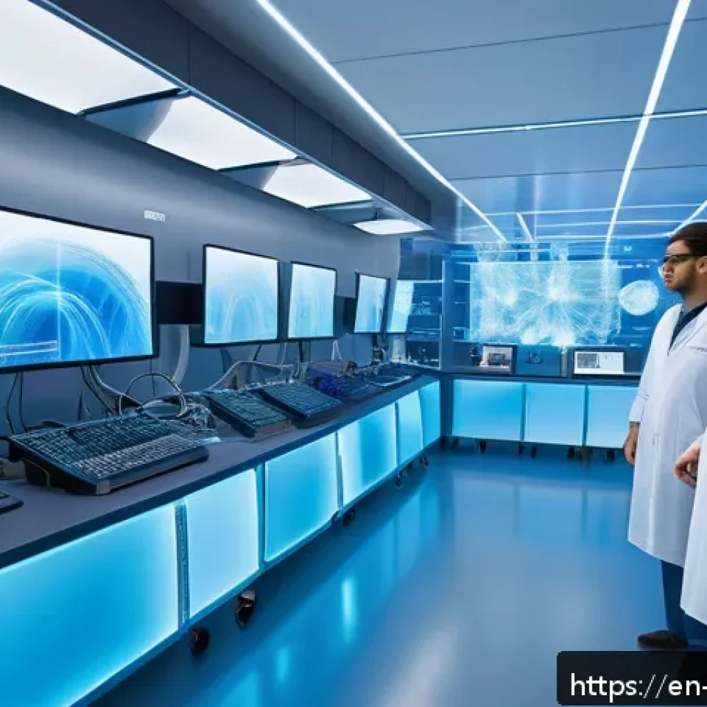 물리학과 물리적 시뮬레이션의 중요성 - A highly detailed digital illustration of a futuristic physics simulation lab, featuring scientists ...