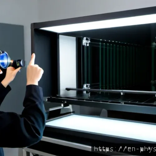 Home 17 물리학 실험 장비 사용법 - Photorealistic university physics laboratory, a college student in safety goggles carefully adjustin...