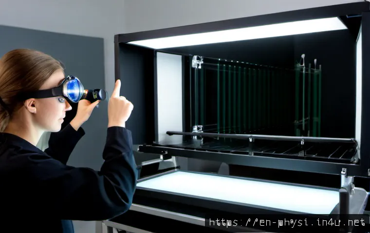 물리학 실험 장비 사용법 - Photorealistic university physics laboratory, a college student in safety goggles carefully adjustin...